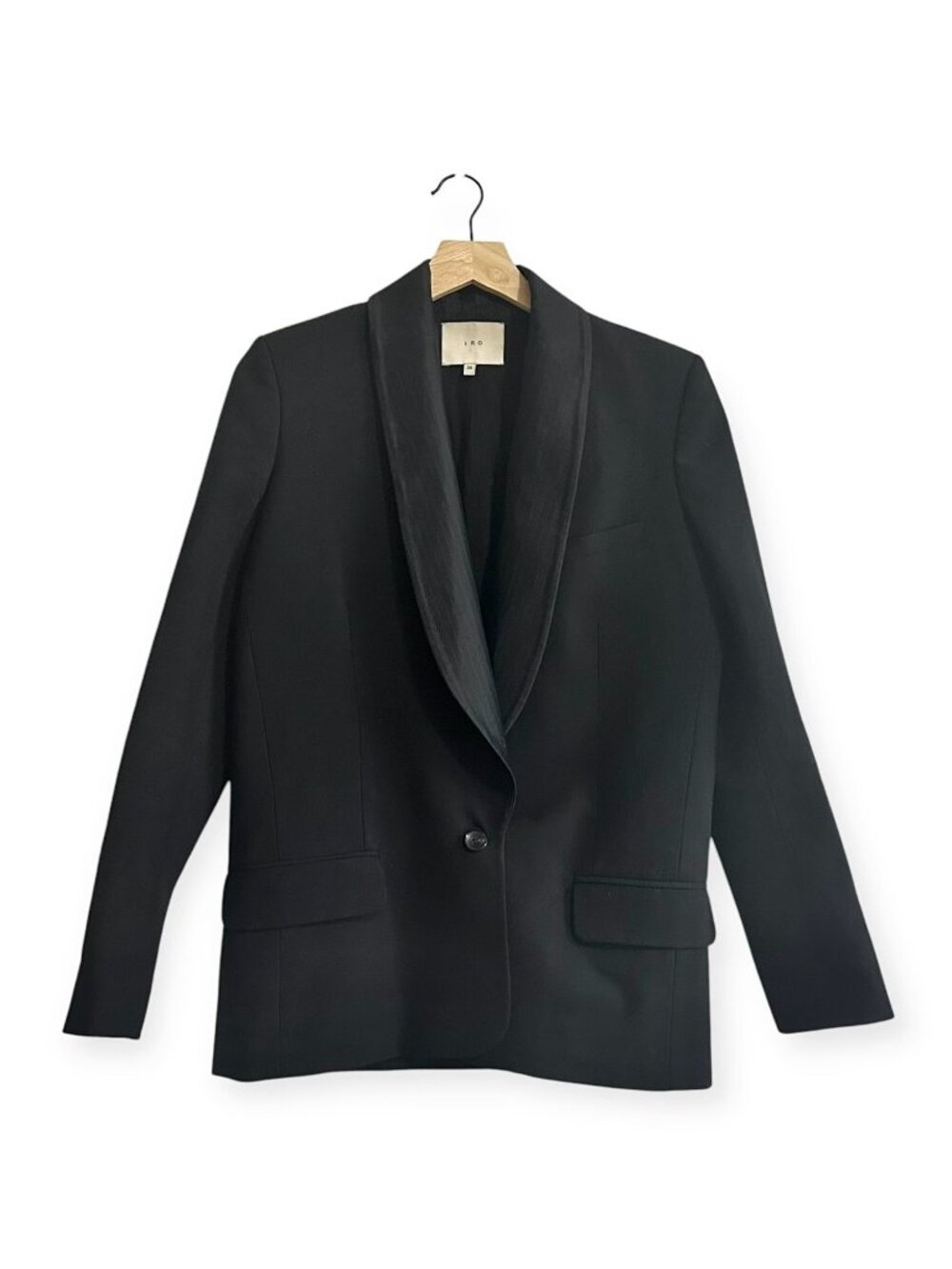 Iro Alix Black Wool Blazer with pin stripe satin collar. 38EU